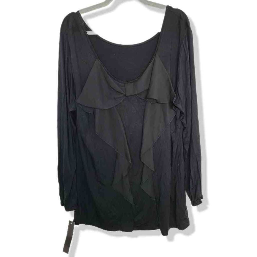 New Macy's ING made in USA black bow detail scoop back long sleeve shirt 2x plus